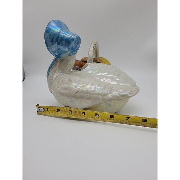 Vintage Blue Bonnet Duck Goose & Basket W Pastries Figurine Ceramic Hand Painted - Picture 10 of 10